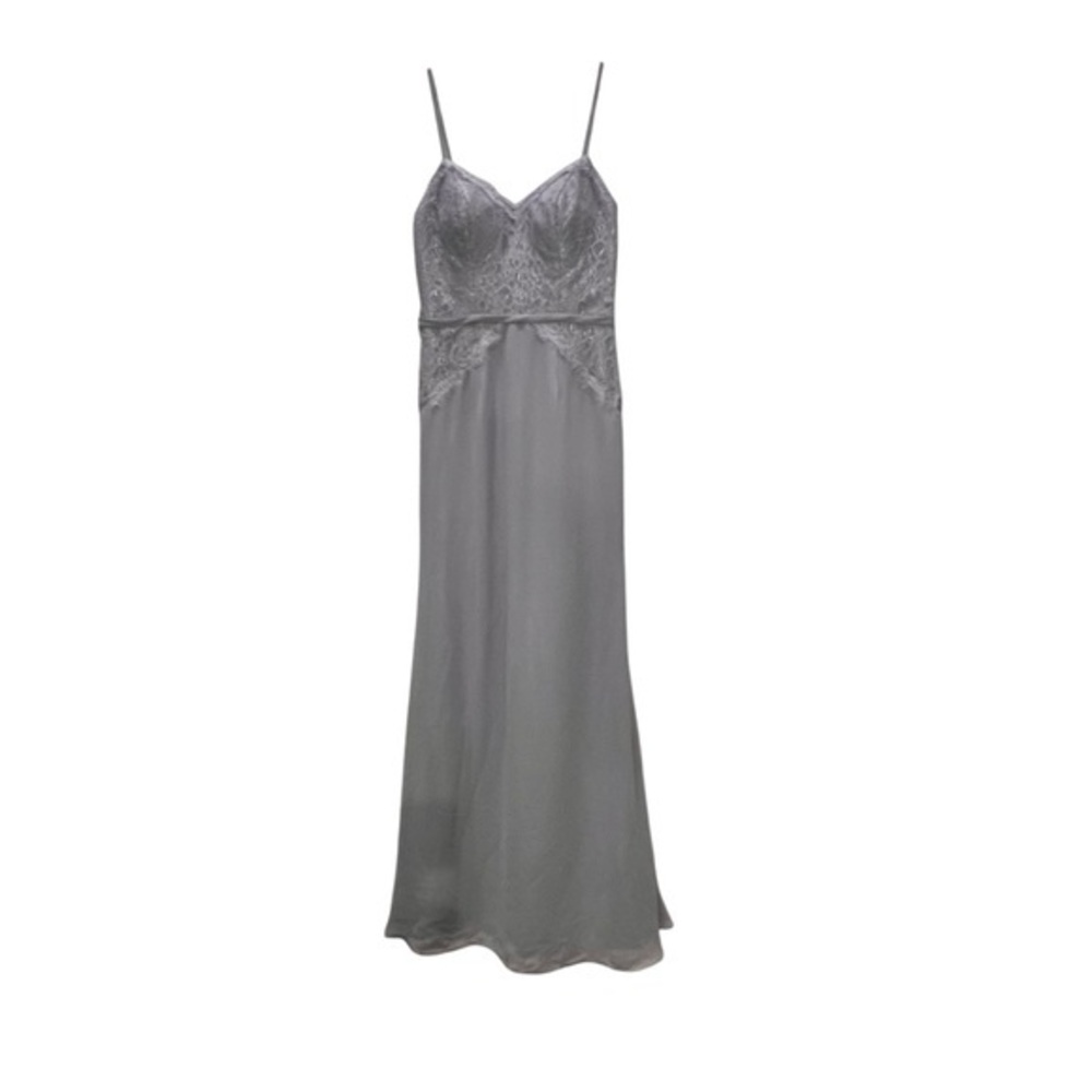 Azazie SYDNEY Bridesmaid Dress Dusty BLUE Chiffon‎ Lined Lace Too NWT Size A2